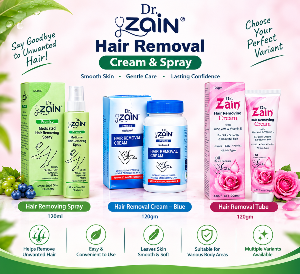 Dr. Zain Hair Removal – Cream, Spray & Tube